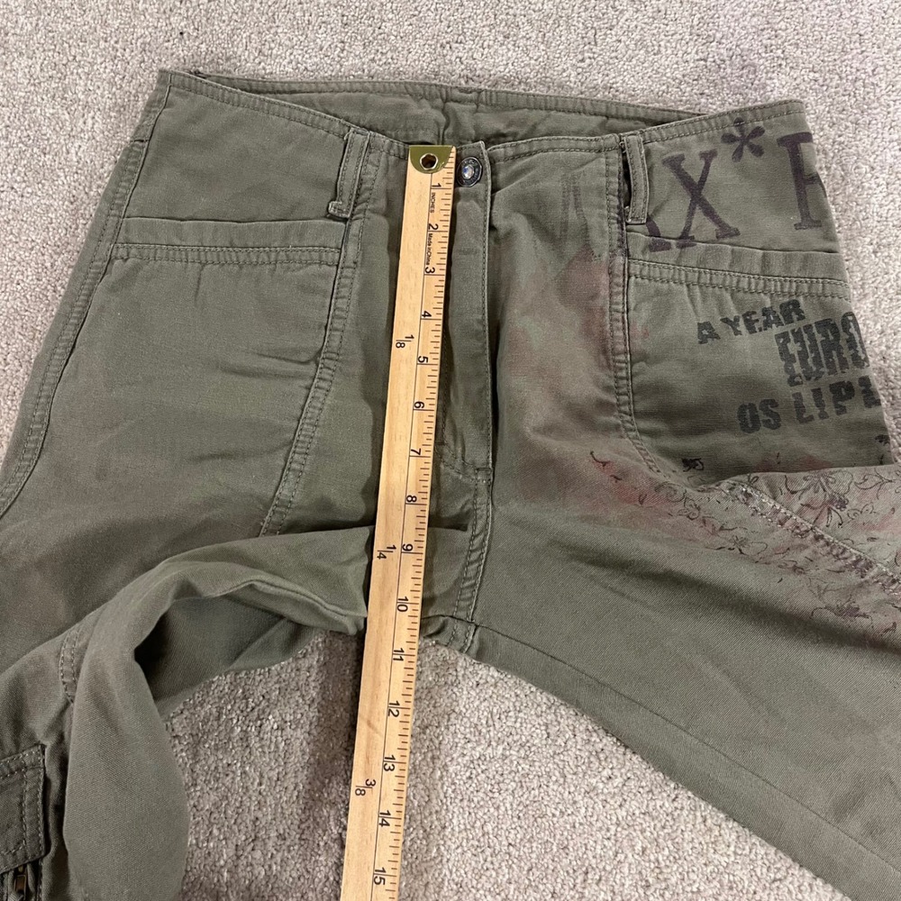 Blue Willi's Cargo Pants Womens 38 Olive Green Graphic Floral Wide Leg - Picture 5 of 11